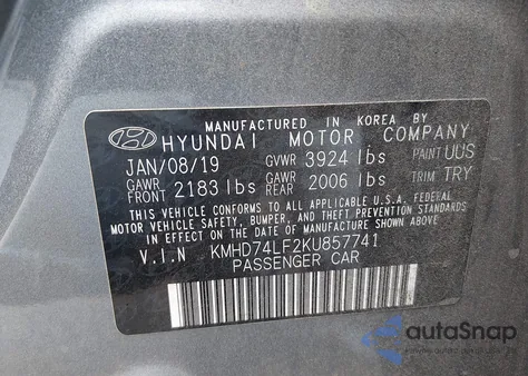 2019 Hyundai Elantra Se z USA, uszkodzony, nr VIN KMHD74LF2KU857741